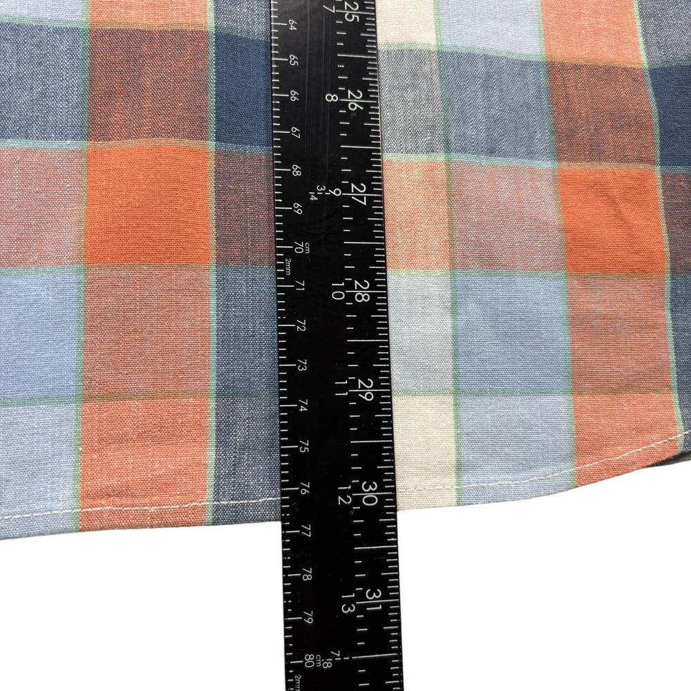 LL Bean Mens XL Traditional Fit Plaid Short Sleeve Button Down Shirt Orange Blue - Picture 7 of 13